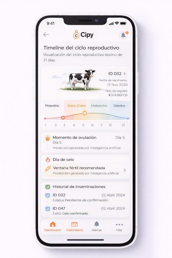 CIPY: timeline del ciclo reproductivo y tarjetas de predicción